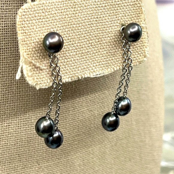 Honora Jewelry - Vintage Honora Black Pearl Drop Earrings in Sterling Silver